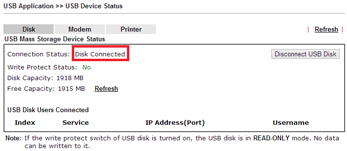 a screenshot of DrayOS USB Device Status